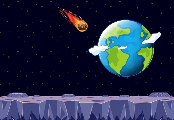 Un meteorite in arrivo verso il Pianeta Terra — Vettoriale Stock