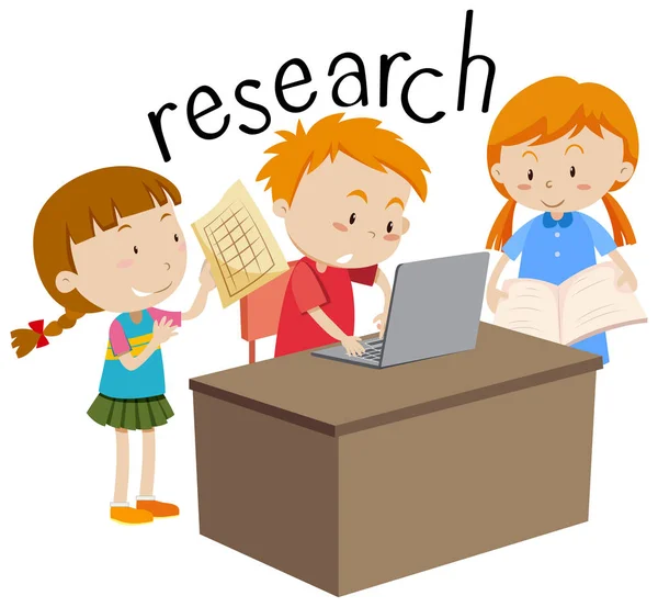 Kids doing research education flashcard