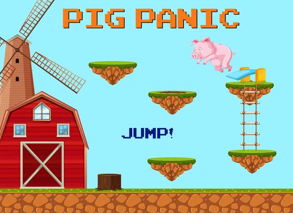 Bir domuz Jumpling oyun şablonu — Stok Vektör