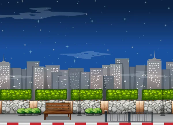 Großstadtszene mit hohen Gebäuden bei Nacht — Stockvektor