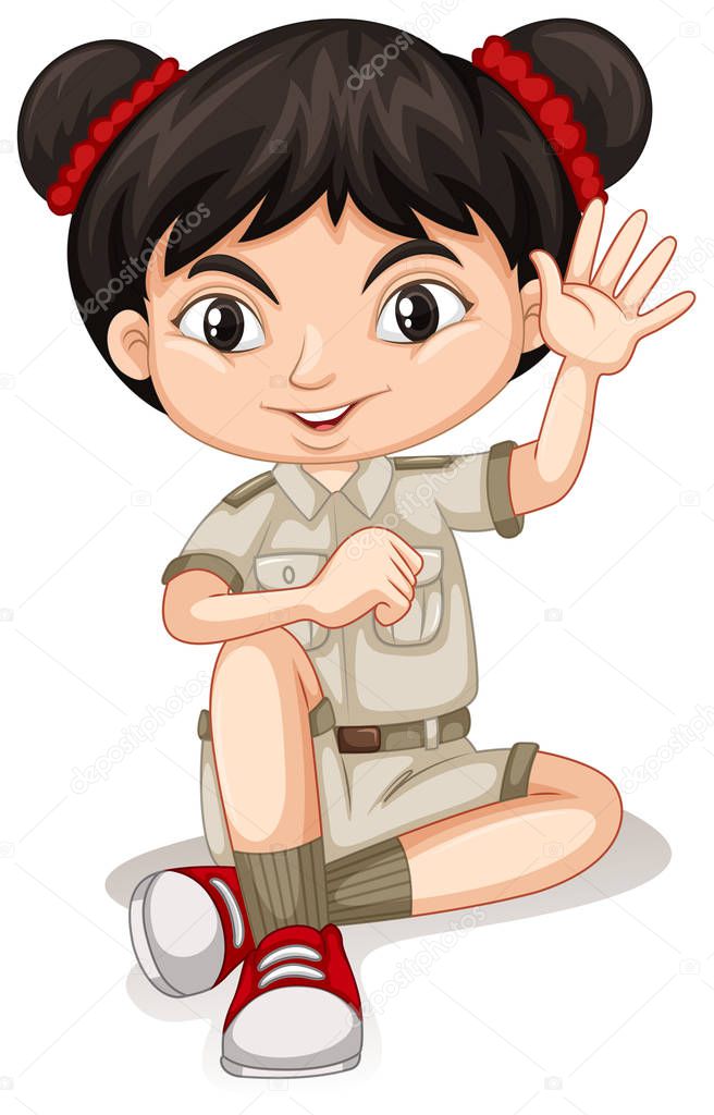 A Cute Girl Scout on White Background