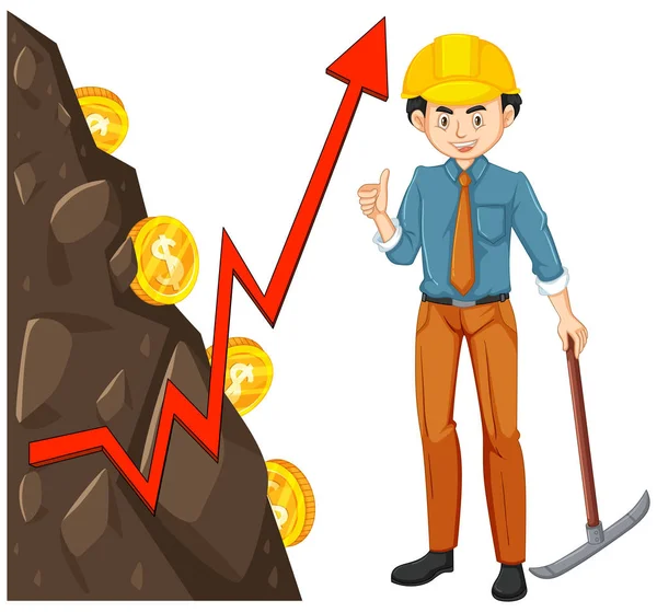 Worker with Coin Mining — Stock Vector