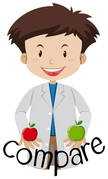 A Scientist Compare Between two Apples — Stock Vector