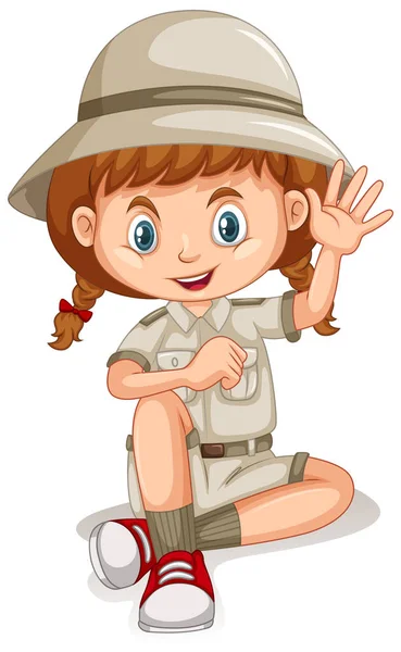 Una chica safari sobre fondo blanco — Vector de stock