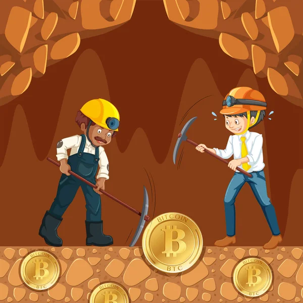 Cyber Coin Mining and Worker — Stock Vector