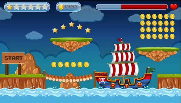 Una Plantilla de Juego Pirata Island Scene — Vector de stock