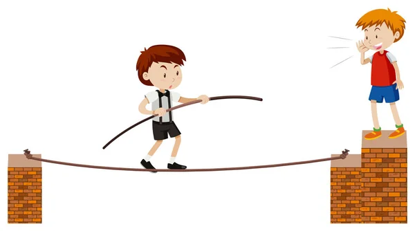 Tightrope Walking On White Background — Stock Vector