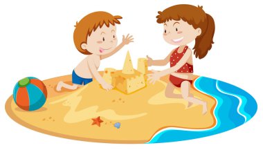 Oğlan ve kız bina Sand Castle