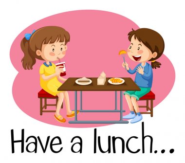 Girls Having Lunch at Cafeteria clipart