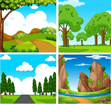 Dört güzel yeşil doğal peyzaj