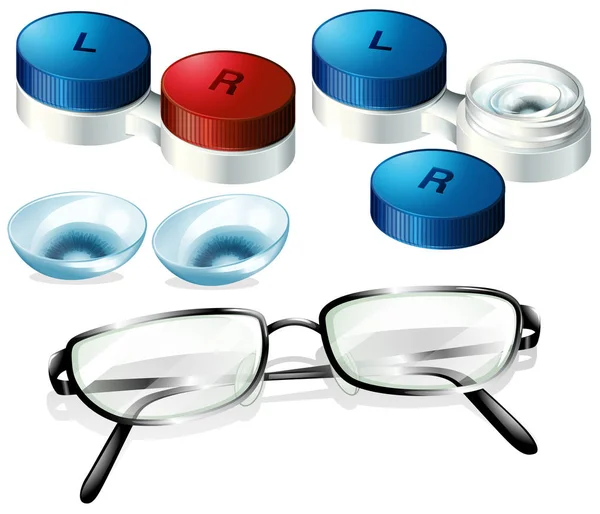 Okulary i soczewki kontaktowe na białym tle — Wektor stockowy