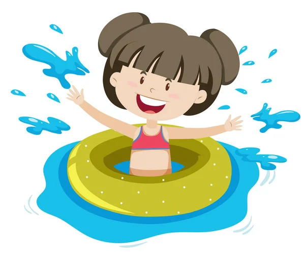 Une fille et un anneau de natation — Image vectorielle