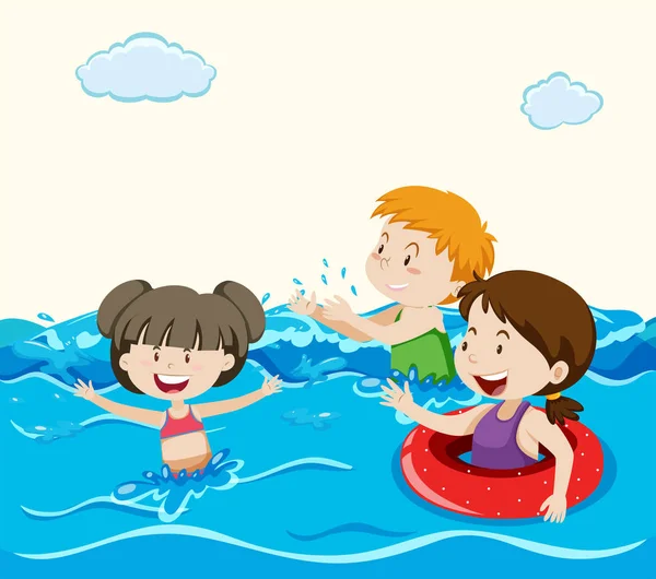 Kids Swimming in the Sea — Stock Vector