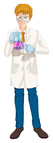 A Scientist Holding Beaker on white background — Stock Vector