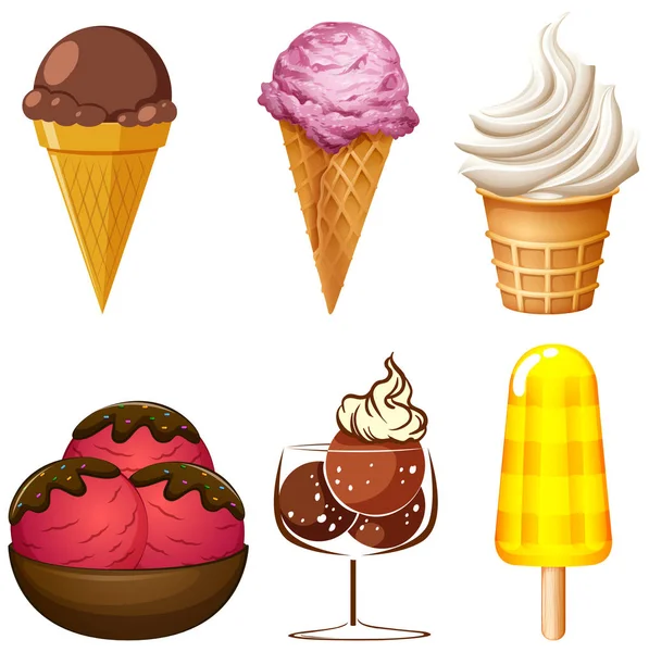 Bir dizi lezzetli dondurma — Stok Vektör