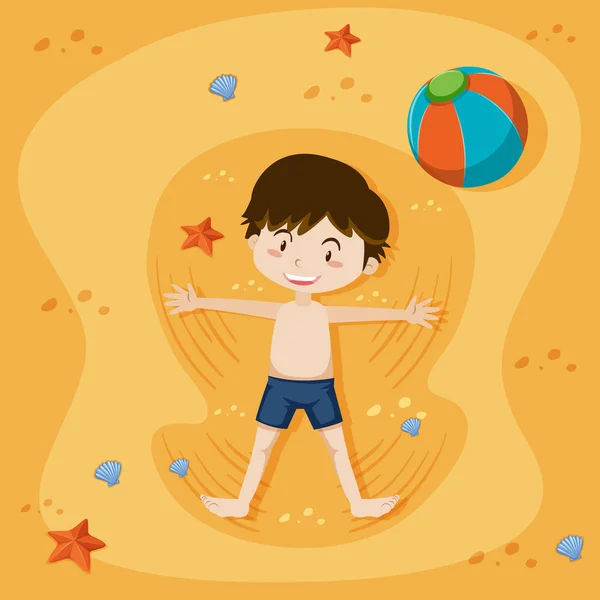 Um menino brincando na praia de areia — Vetor de Stock