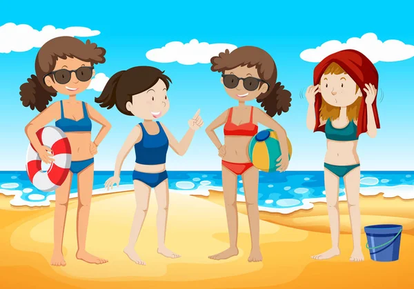 Les jeunes filles à la plage — Image vectorielle