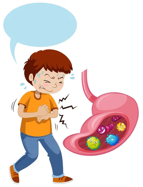 A Boy Stomach Ache and Full off Bacterias — Stock Vector