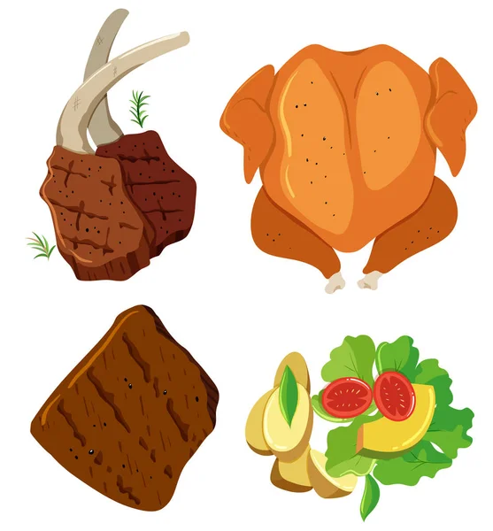 Fleischspieß und Salatset — Stockvektor