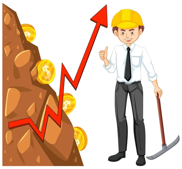 Uma moeda de mineração do trabalhador de escritório — Vetor de Stock