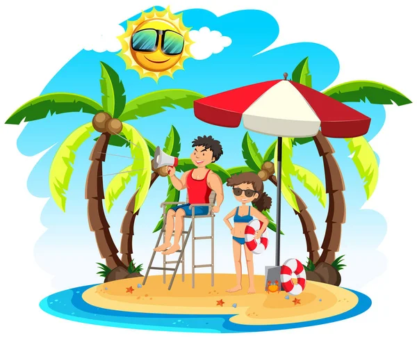 Lifeguard on at the Beautiful Island — Stock Vector