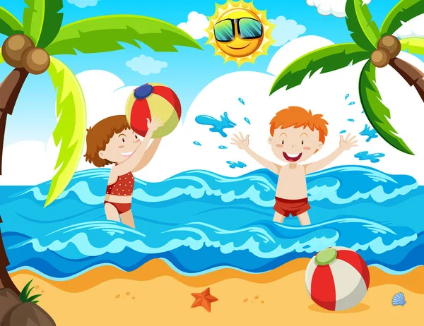 Boy and Girl at the Beach — Stock Vector