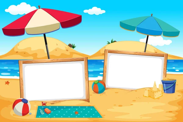 Whiteboard πανό στη σκηνή παραλία — Διανυσματικό Αρχείο