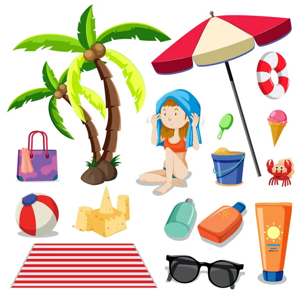 Bikini ragazza e spiaggia elemento — Vettoriale Stock