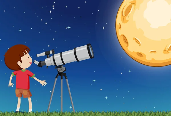 Un niño observando la luna — Archivo Imágenes Vectoriales