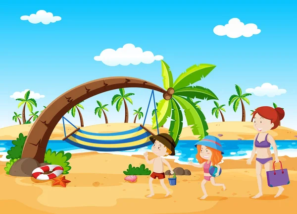 Scène de plage avec hamac — Image vectorielle