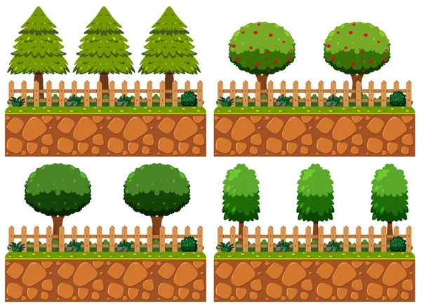 Árbol diferente en el elemento del jardín — Vector de stock