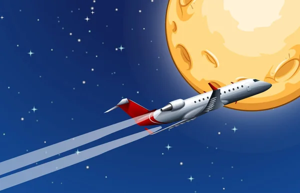 Flygplan som flyger över månen — Stock vektor