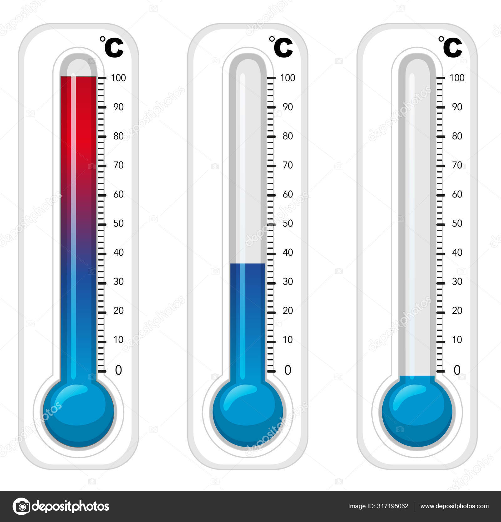 Thermometers in three degree celcius Stock Vector by