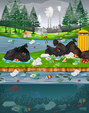 Parkta plastik torbalar ile su kirliliği