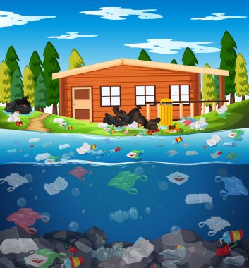 Nehirde plastik torbalar ile su kirliliği