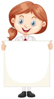 Boş tahtası olan mutlu bir kız.