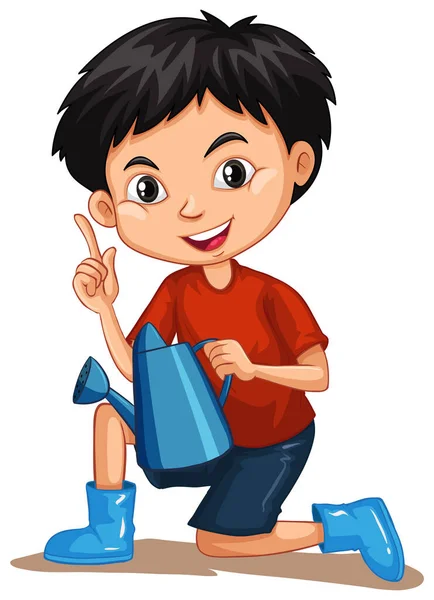 One happy boy with watering can — Stock Vector