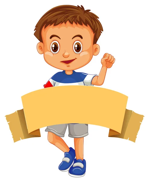 Szczęśliwy chłopiec i brązowy transparent — Wektor stockowy