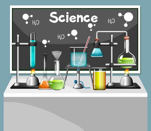 Set of science equipments in lab — Stock Vector