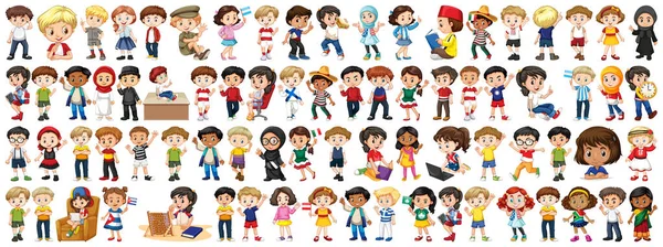 Niños con diferentes nacionalidades sobre fondo blanco — Vector de stock