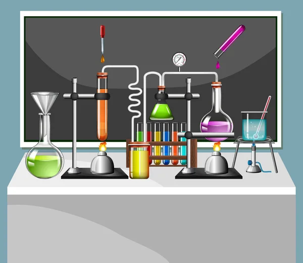 Sada vědeckých zařízení ve školní laboratoři — Stockový vektor