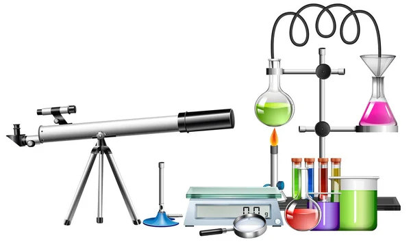 Set di attrezzature scientifiche su sfondo bianco — Vettoriale Stock
