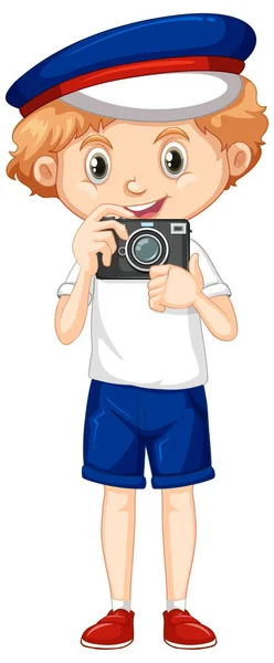 Мальчик с камерой на белом фоне — стоковый вектор