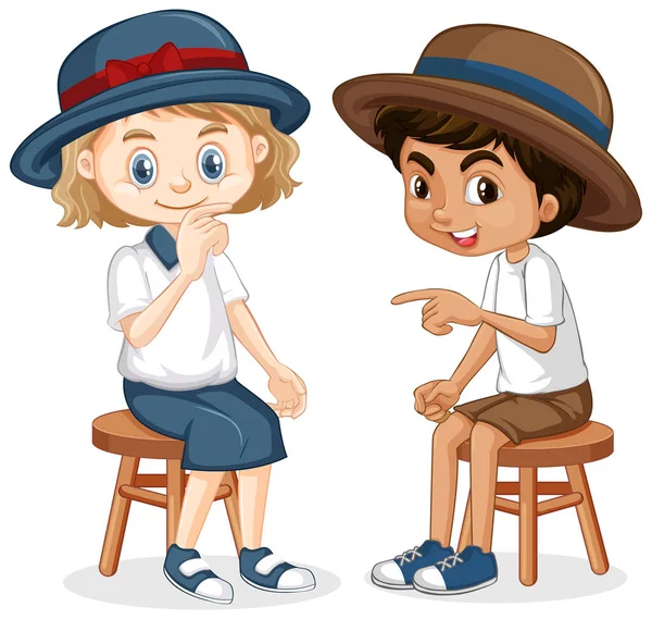 Αγόρι και κορίτσι κάθονται στις καρέκλες — Διανυσματικό Αρχείο