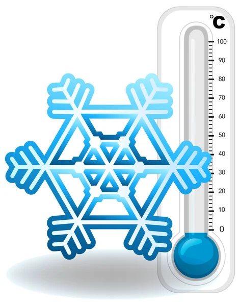 Thermomètre et flocons de neige sur fond blanc — Image vectorielle