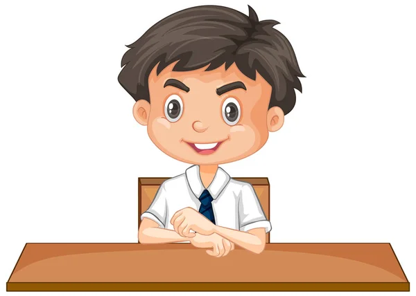One happy boy sitting on the desk — Stock Vector