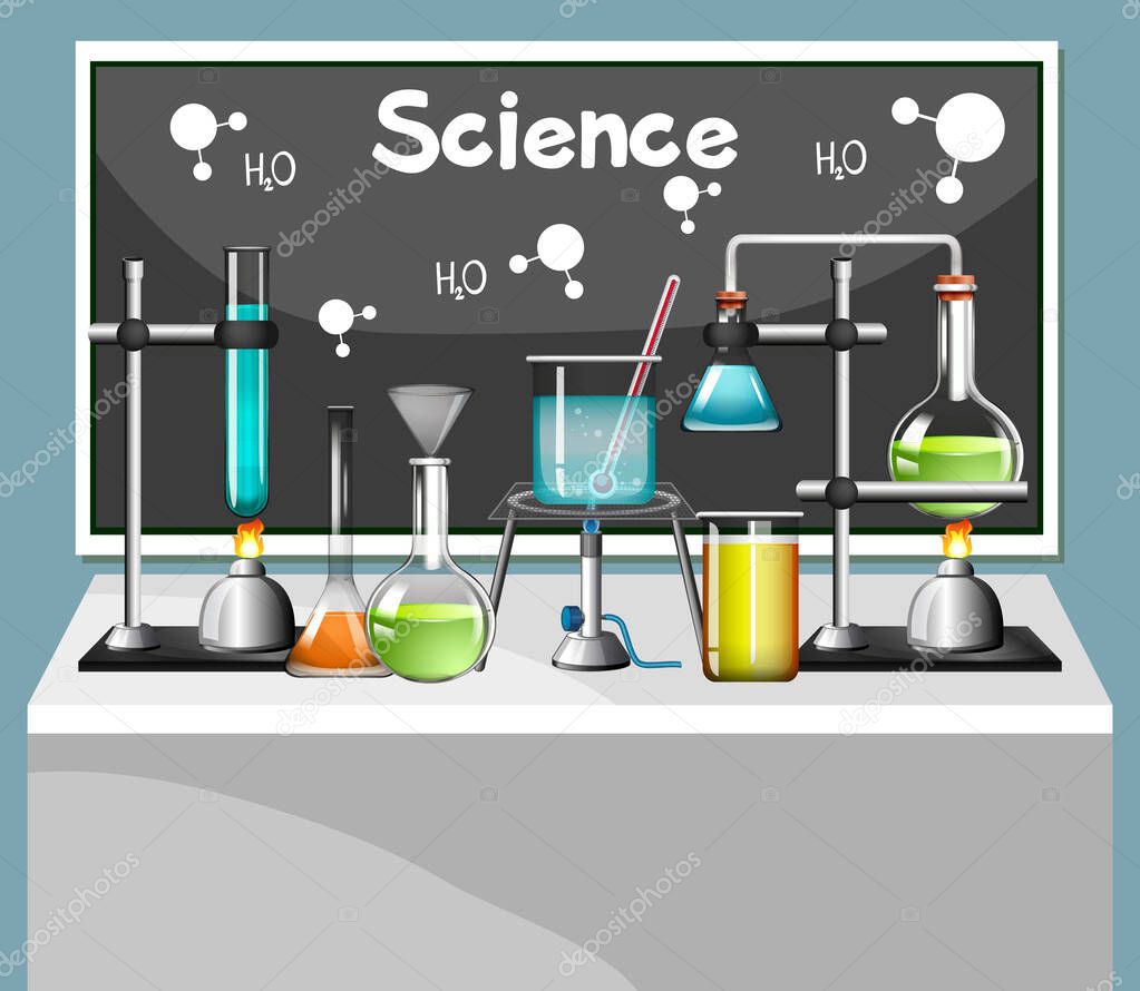 Set of science equipments in lab