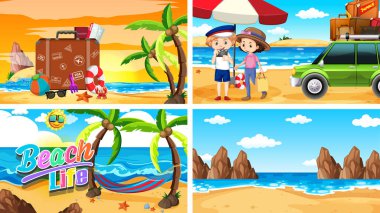 Sahilde insanların olduğu dört sahne.