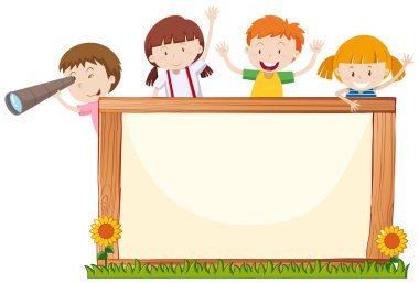 Mutlu çocuklar ve çiçeklerle çerçevelenmiş