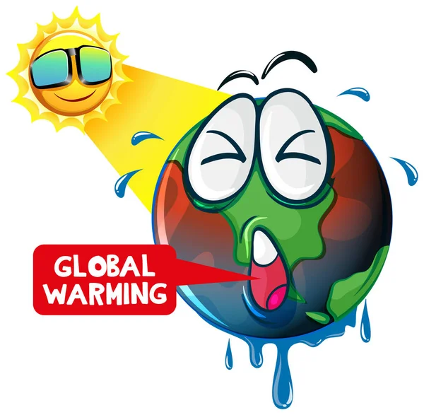 Глобальное потепление с горячим солнцем, сияющим землю — стоковый вектор
